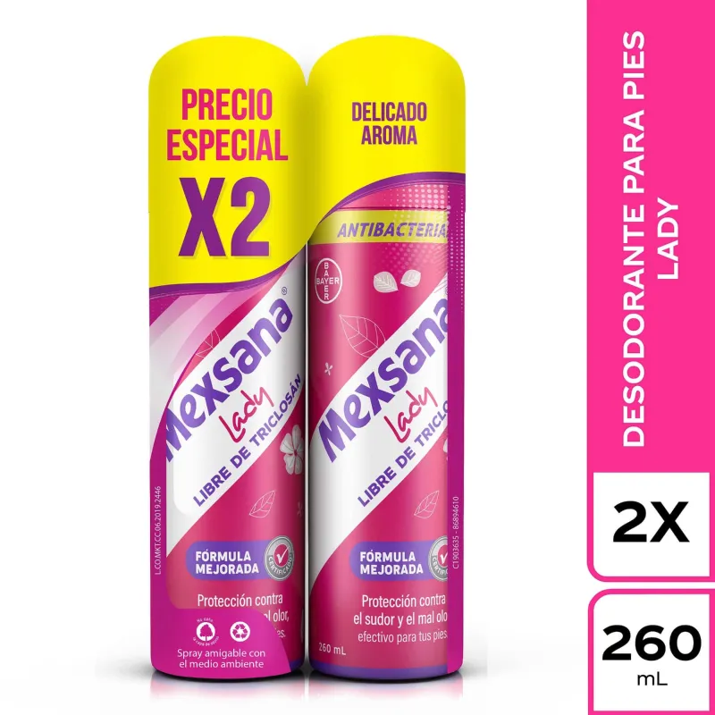 2 TALCO MEXSANA LADY SPRAY 260 ML. P.E.